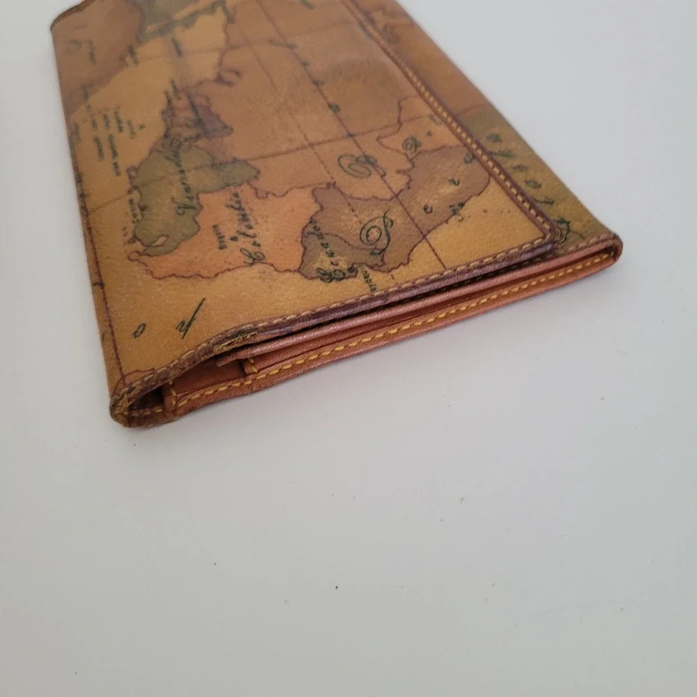 Alviero Martini 1a Classe Geo Map Print Leather Long Wallet Made in Italy